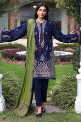 REPUBLIC WOMENSWEAR-3PC KARANDI EMBROIDERED SHIRT WITH KARANDI EMB SHAWL & TROUSER-W.J-5246