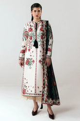 HUSSAIN REHAR-3PC DHANAK EMBROIDERED SHIRT WITH WOOL PRINTED SHAWL AND EMB TROUSER-W.J-5244