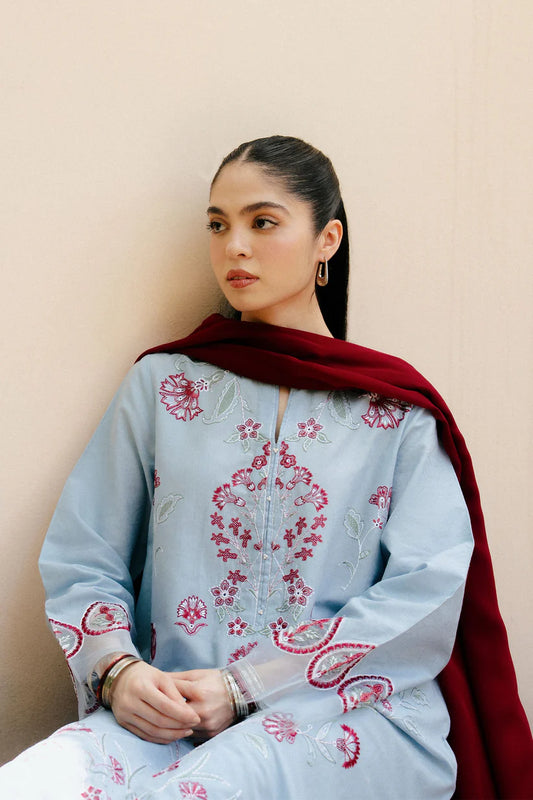 ZAHRA SHAHJAHAN-3PC DHANAK EMBROIDERED SHIRT WITH CHIFFON DUPATTA AND TROUSER-W.J-1835