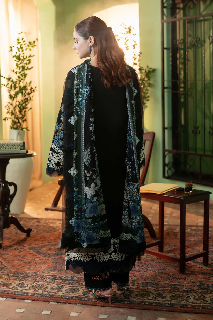 JADE-3PC DHANAK EMBROIDERED SHIRT WITH COUTRAI PRINTED SHAWL & DHANAK TOUSER-W.J-1492