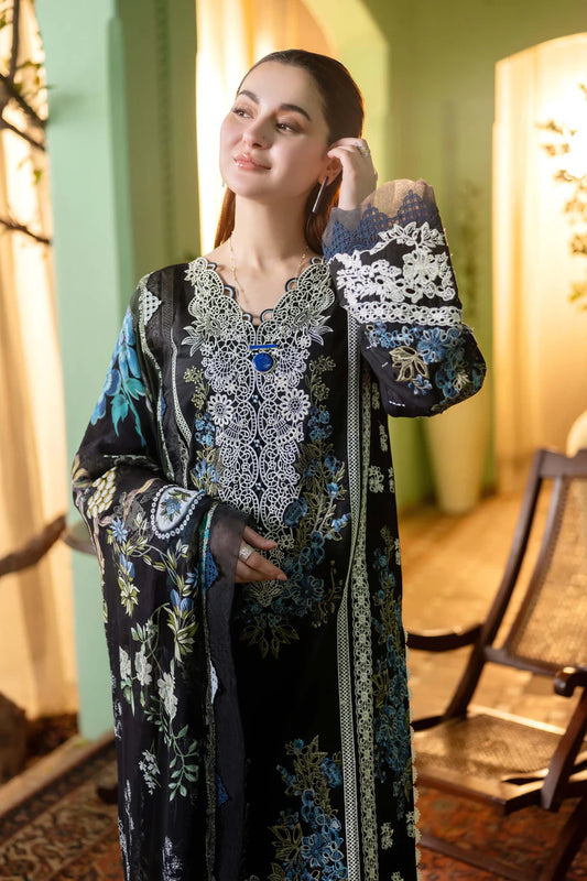 JADE-3PC DHANAK EMBROIDERED SHIRT WITH COUTRAI PRINTED SHAWL & DHANAK TOUSER-W.J-1492