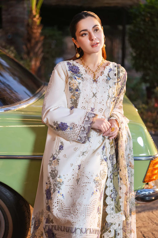 JADE-3PC DHANAK EMBROIDERED SHIRT WITH COUTRAI PRINTED SHAWL & DHANAK TOUSER -W.J-1780