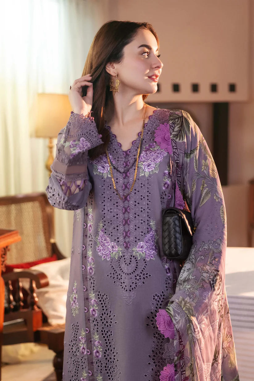 QALAMQAR- 3PC LAWN EMBROIDERED WITH CHIFFON PRINT DUPATTA AND TROUSER-W.J-1699
