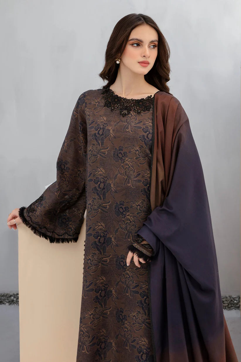 BAROQUE-3PC KHADDAR PRINTED EMB SHIRT WITH KHADDAR PRINT DUPATTA AND PRINT TROUSER-W.J-1911