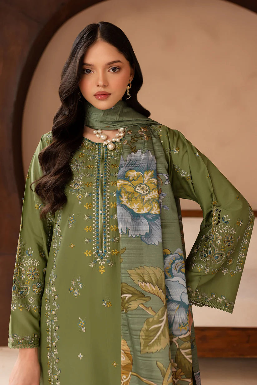 BATIK-3PC LAWN EMBROIDERED SHIRT WITH MONARK PRINT DUPATTA AND EMB TROUSER-W.J-1658