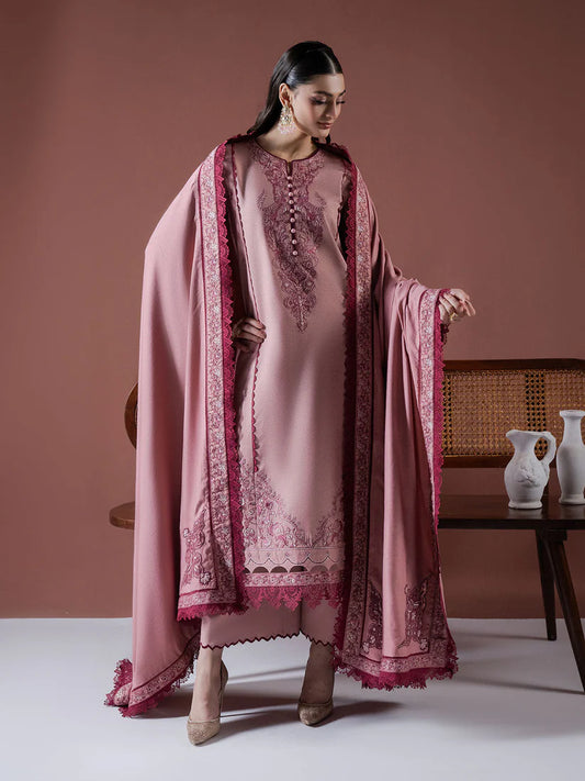 ASIM JOFA-3PC DHANAK EMBROIDERED SHIRT WITH DHANAK EMBROIDERED SHAWL & TROUSER-W.J-1804