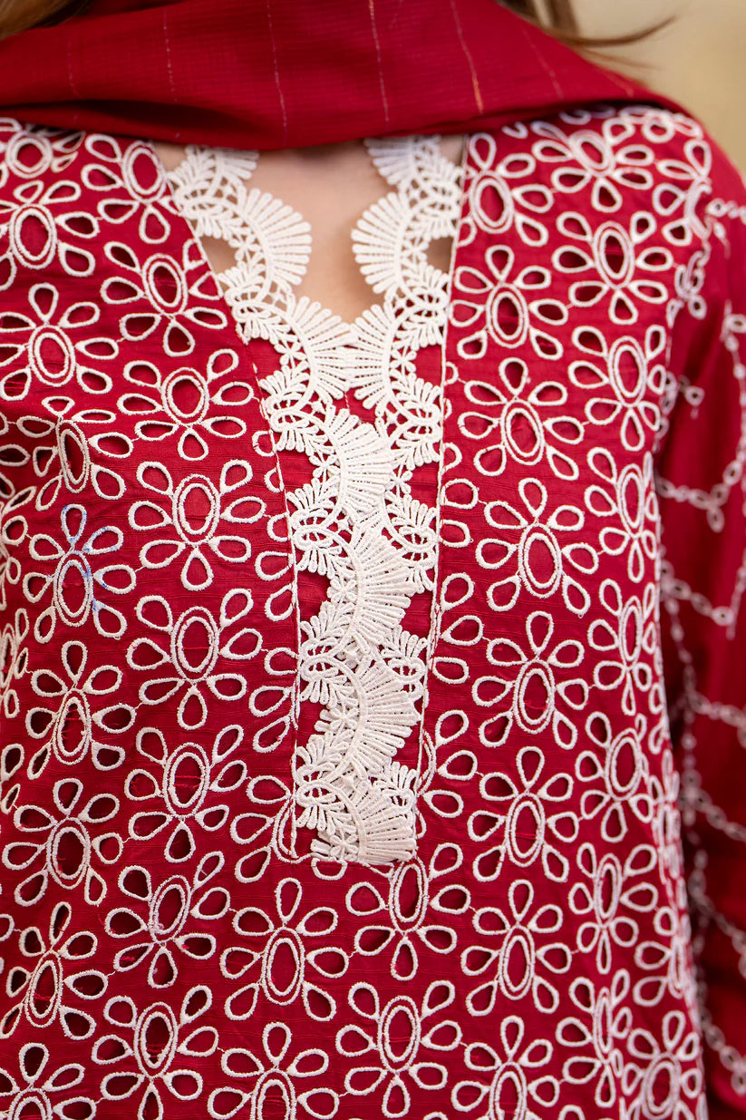 MIRAKHI-3PC LAWN CHIKENKARI EMBROIDERED SHIRT WITH LAWN TUBE SLUB DUPATTA-W.J-1693