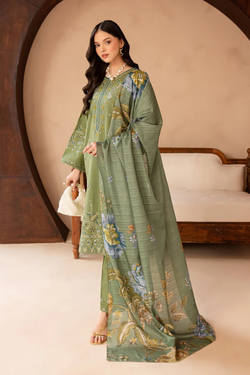 BATIK-3PC LAWN EMBROIDERED SHIRT WITH MONARK PRINT DUPATTA AND EMB TROUSER-W.J-1658