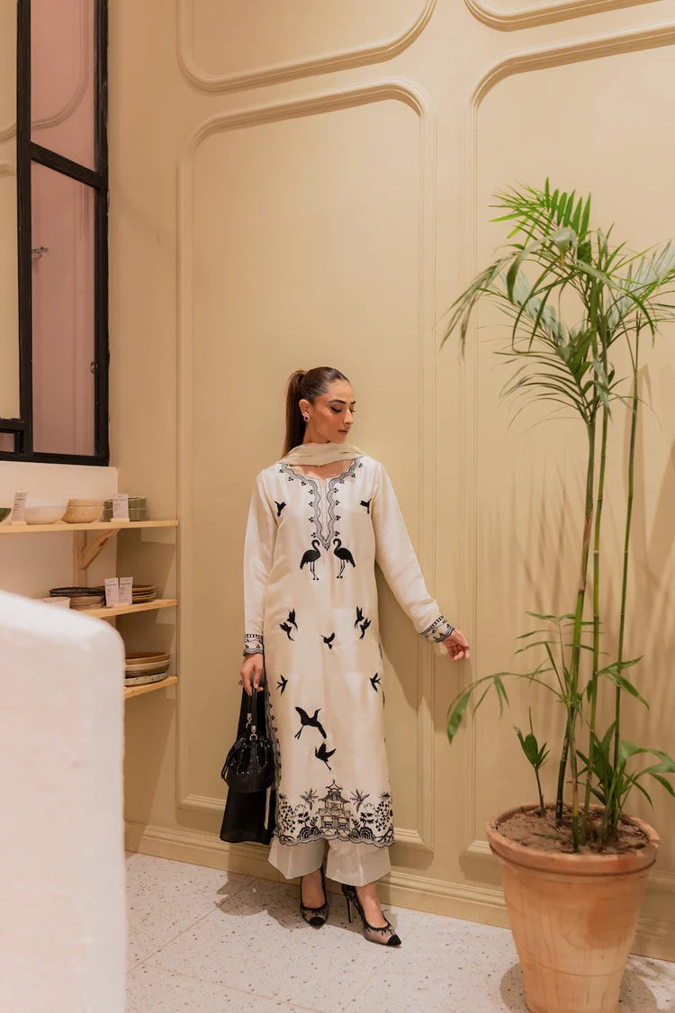 MIRANA-3PC DHANAK EMBROIDERED SHIRT WITH BAMBER TYE&DYE CHIFFON DUPATTA AND TROUSER-W.J-1978