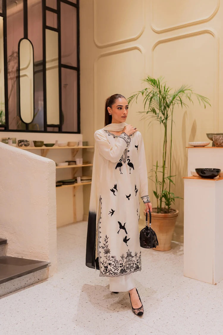 MIRANA-3PC DHANAK EMBROIDERED SHIRT WITH BAMBER TYE&DYE CHIFFON DUPATTA AND TROUSER-W.J-1978