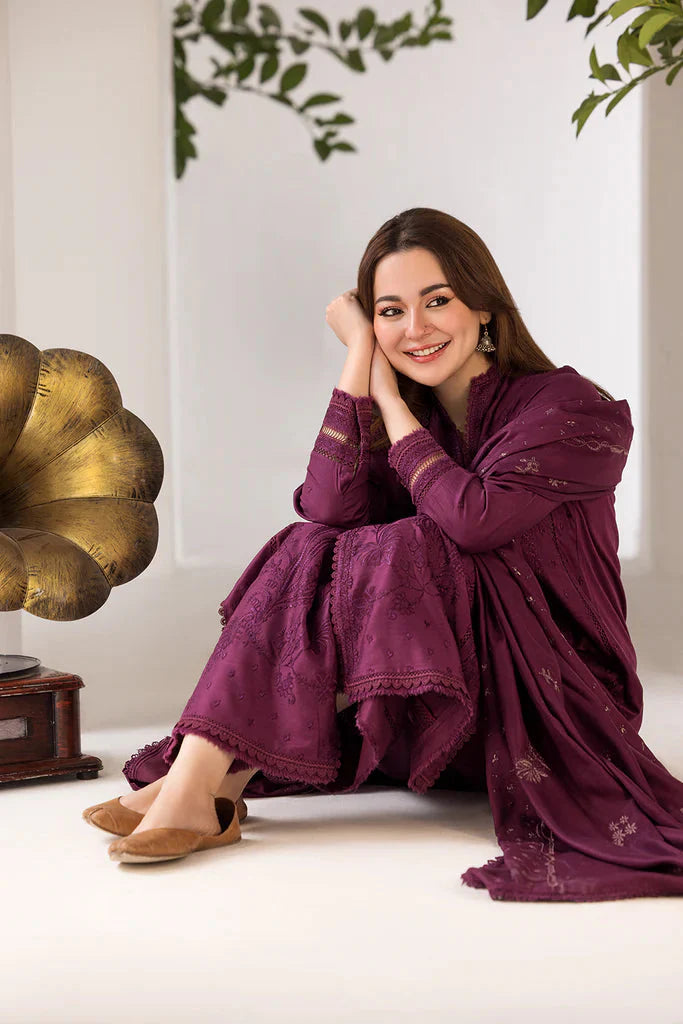 SOBIA NAZIR - 3PC DHANAK EMBROIDERED SHIRT WITH DHANAK EMBROIDERED SHAWL AND TROUSE-W.J-1382