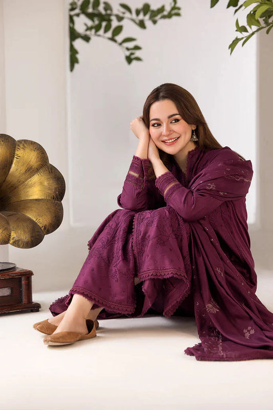 SOBIA NAZIR - 3PC DHANAK EMBROIDERED SHIRT WITH DHANAK EMBROIDERED SHAWL AND TROUSE-W.J-1799