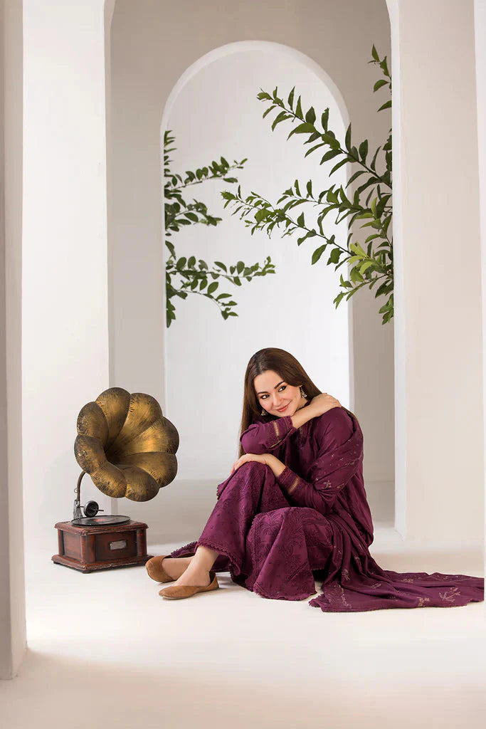 SOBIA NAZIR - 3PC DHANAK EMBROIDERED SHIRT WITH DHANAK EMBROIDERED SHAWL AND TROUSE-W.J-1382