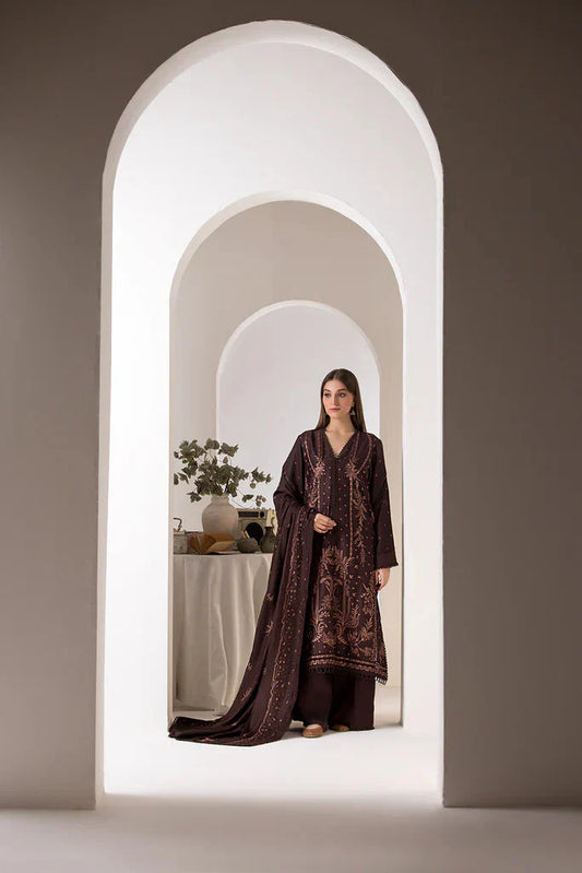 SOBIA NAZIR - 3PC DHANAK EMBROIDERED SHIRT WITH DHANAK EMBROIDERED SHAWL AND TROUSER-W.J-1390