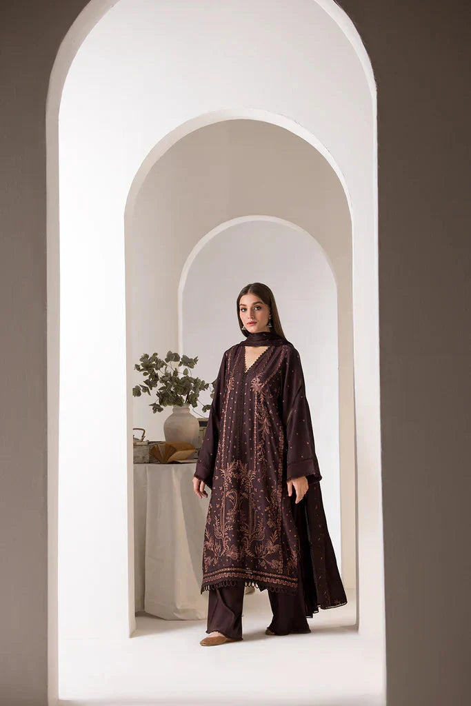 SOBIA NAZIR - 3PC DHANAK EMBROIDERED SHIRT WITH DHANAK EMBROIDERED SHAWL AND TROUSER-W.J-1390