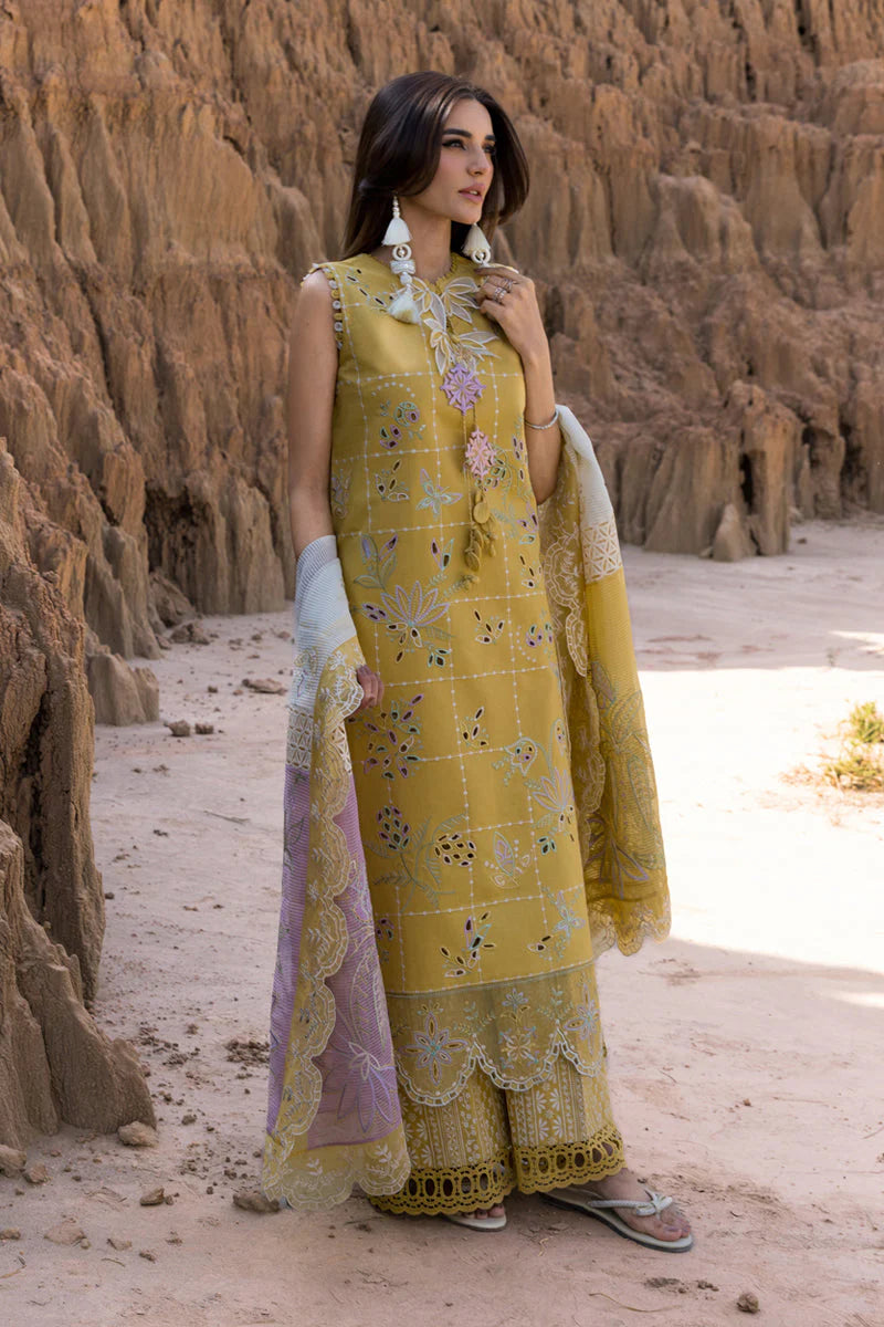 RANG RASIYA-3PC DHANAK EMBROIDERED SHIRT WITH KHAADI NET EMB READY TO WEAR DUPATTA & DHANAK TOUSER_W.J-1895