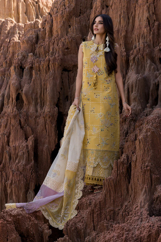 RANG RASIYA-3PC DHANAK EMBROIDERED SHIRT WITH KHAADI NET EMB READY TO WEAR DUPATTA & DHANAK TOUSER_W.J-1895