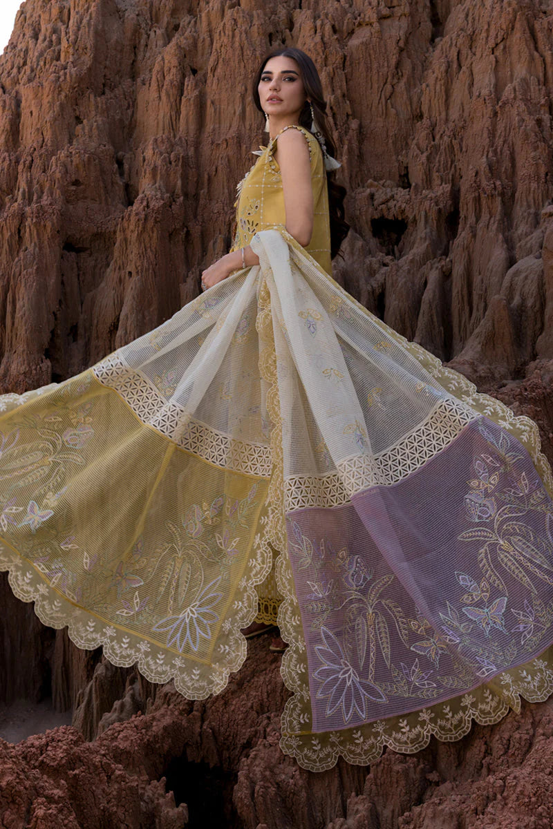 RANG RASIYA-3PC DHANAK EMBROIDERED SHIRT WITH KHAADI NET EMB READY TO WEAR DUPATTA & DHANAK TOUSER_W.J-1895