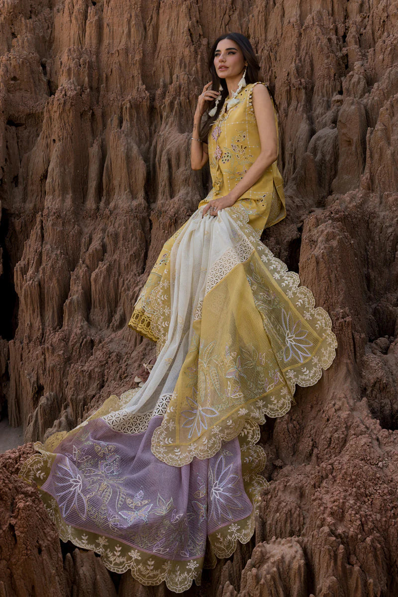 RANG RASIYA-3PC DHANAK EMBROIDERED SHIRT WITH KHAADI NET EMB READY TO WEAR DUPATTA & DHANAK TOUSER_W.J-1895