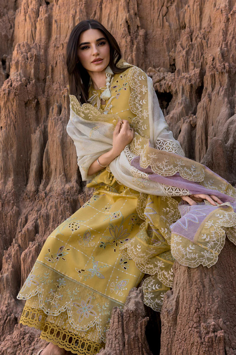 RANG RASIYA-3PC DHANAK EMBROIDERED SHIRT WITH KHAADI NET EMB READY TO WEAR DUPATTA & DHANAK TOUSER_W.J-1895