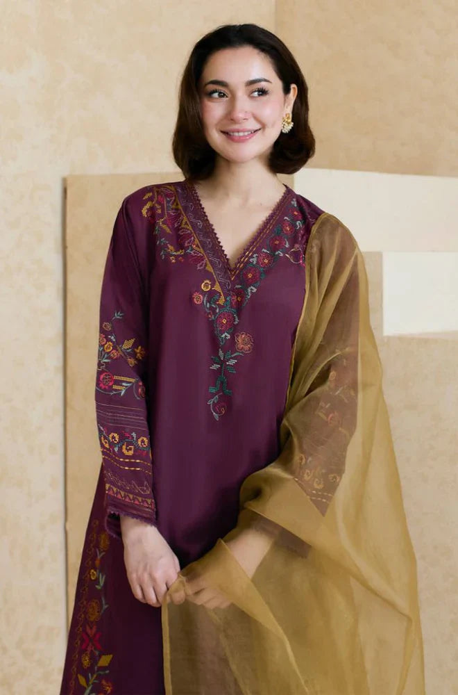 ZARA SHAHJAHAN - 3PC LAWN EMBROIDERED SHIRT WITH ORGANZA EMBROIDERED DUPATTA AND TROUSER -W.J-1792