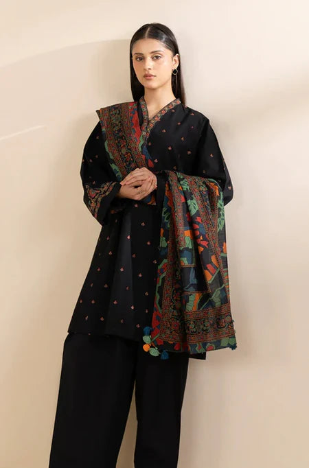 SAPPHIRE-3PC DHANAK EMBROIDERED SHIRT WITH COURTRAI PRINTED SHAWL & TROUSER-W.J-2059