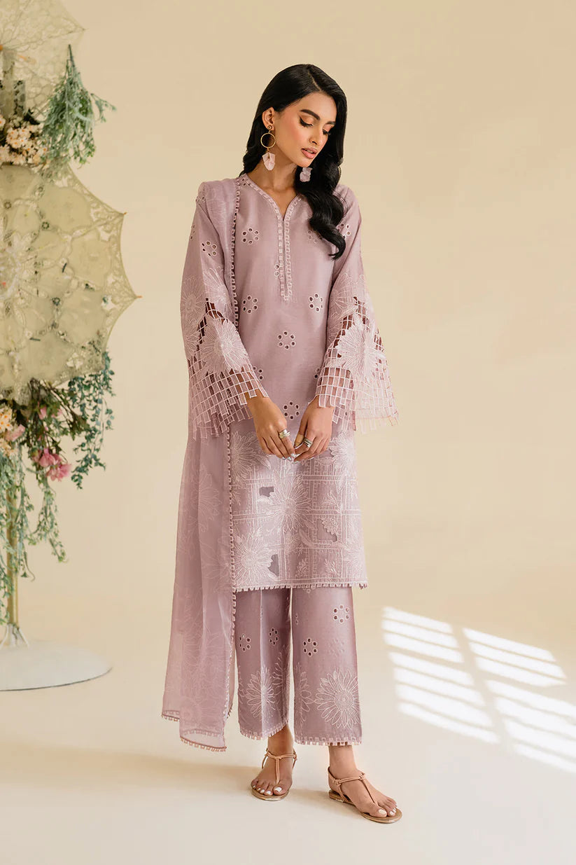 IZNIK-3PC LAWN EMBROIDERED SHIRT WITH KHAADI NET DUPATTA & TROUSER-W.J-1741