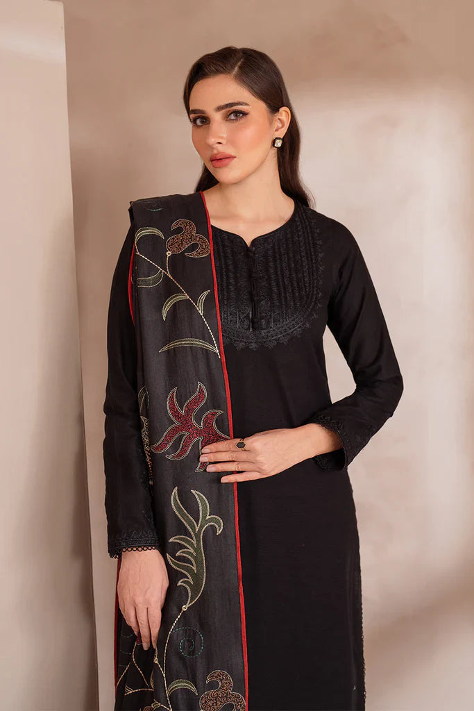 IZNIK-3PC DHANAK EMBROIDERED SHIRT WITH DHANAK EMBROIDERED SHAWL & TROUSER-W.J-1319