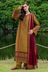 MUSHQ-3PC DHANAK EMBROIDERED SHIRT WITH DHANAK EMB SHAWL & TROUSER-W.J-5224