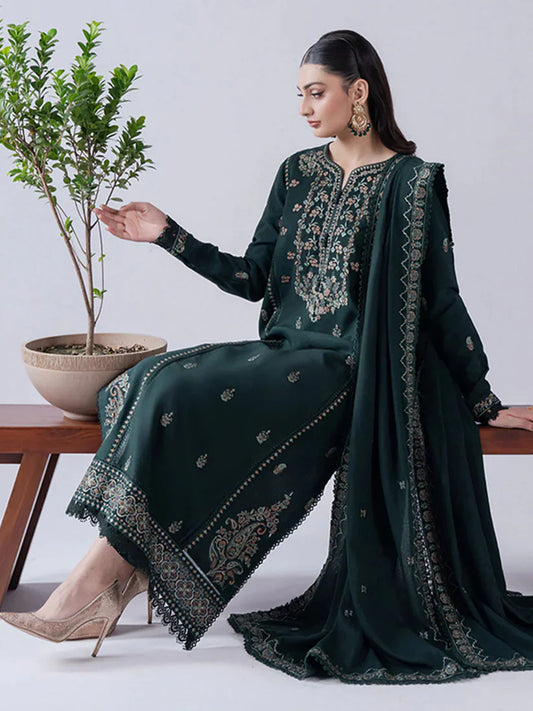 ASIM JOFA-3PC DHANAK EMBROIDERED SHIRT WITH DHANAK EMBROIDERED SHAWL & TROUSER_W.J-1896