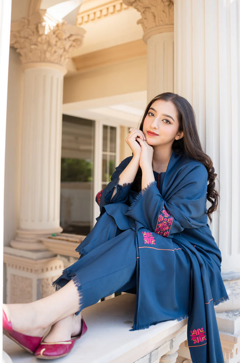 AISLING-3PC DHANAK EMBROIDERED SHIRT WITH DHANAK EMBROIDERED SHAWL & TROUSER-W.J-1791
