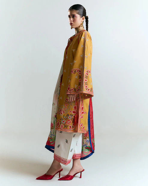 HUSSAIN REHAR - 3PC LAWN HEAVY EMBROIDERED SHIRT WITH MONARK PRINTED DUPATTA AND EMB TROUSER-W.J-1783