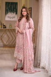 ANNELA`S-3PC DHANAK EMBROIDERED SHIRT WITH DHANAK EMBROIDERED SHAWL & EMB TROUSER-W.J-5130