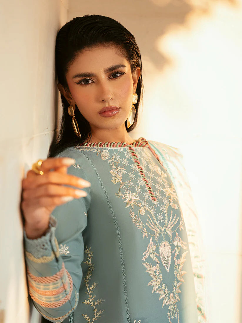 BIN ILYAS-3PC DHANAK SEQUENCE EMBROIDERED SHIRT WITH COUTRAI PRINTED SHAWL & DHANAK TOUSER_W.J-1897