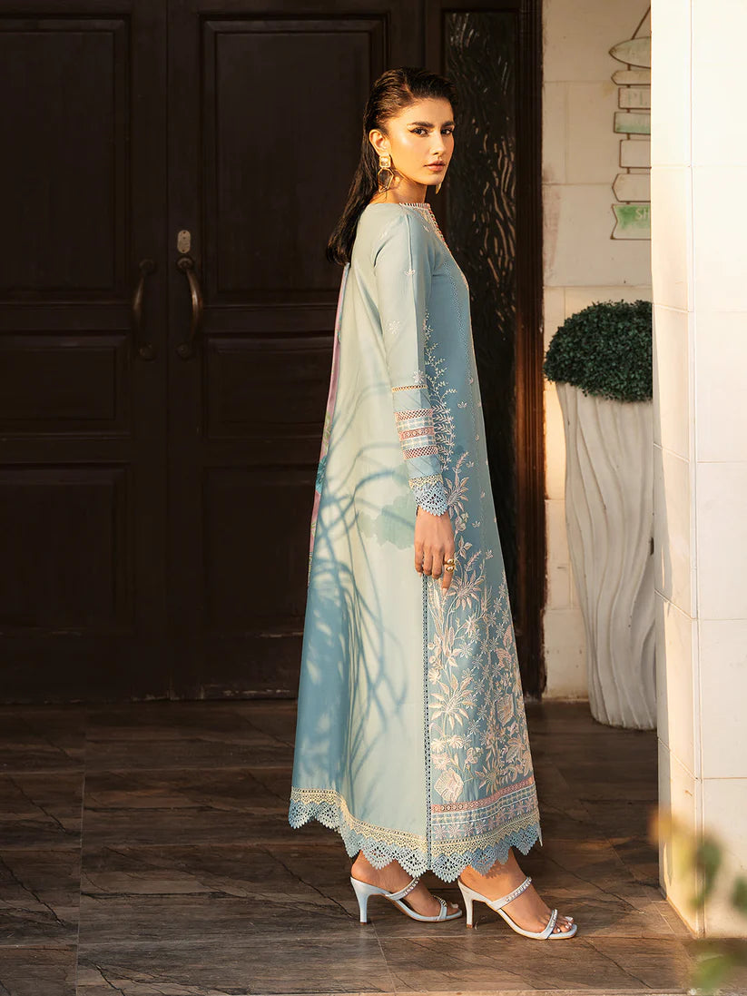 BIN ILYAS-3PC DHANAK SEQUENCE EMBROIDERED SHIRT WITH COUTRAI PRINTED SHAWL & DHANAK TOUSER_W.J-1897