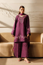 IZNIK-3PC DHANAK EMBROIDERED SHIRT WITH WOOL PRINTED SHAWL AND TROUSER-W.J-5078