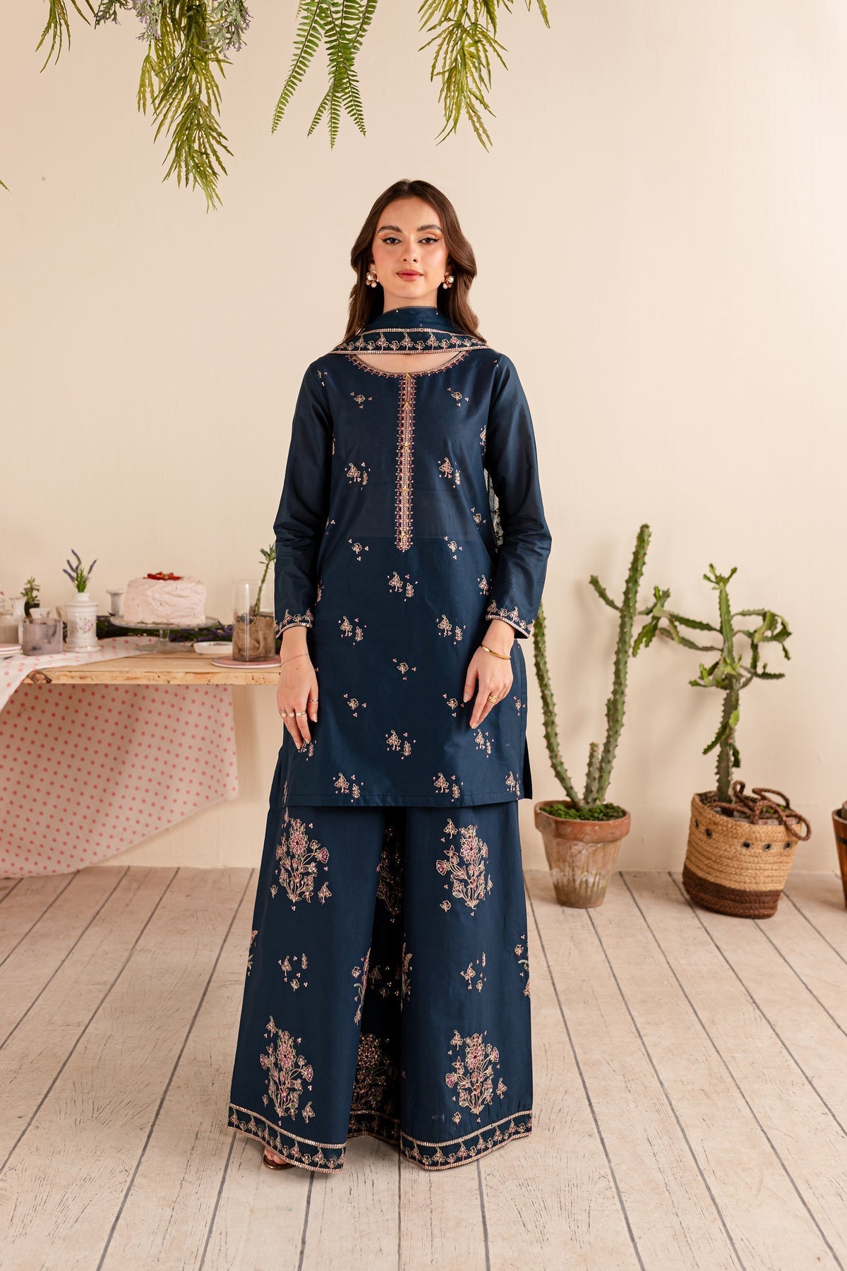 BATIK-3PC DHANAK EMBROIDERED SHIRT DHANAK EMBROIDERED SHAWL AND EMB TROUSER-W.J-1622