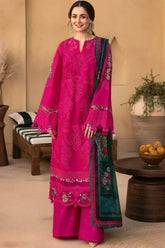 JADE-3PC DHANAK CHIKANKAARI EMBROIDERED SHIRT WITH WOOL PRINTED SHAWL AND TROUSER -W.J-5134