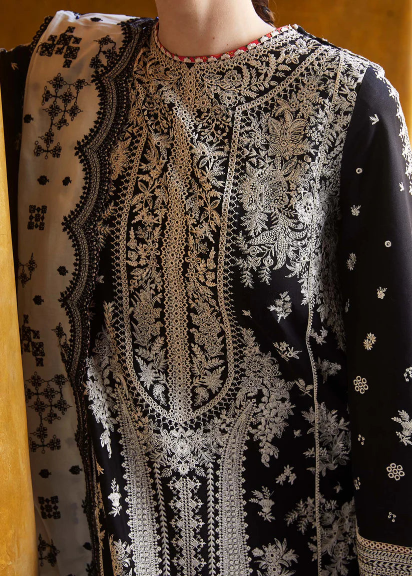 HUSSAIN REHAR-3PC DHANAK EMBROIDERED SHIRT WITH COTTON NET EMBROIDERED DUPATTA AND EMB TROUSER-W.J-1834