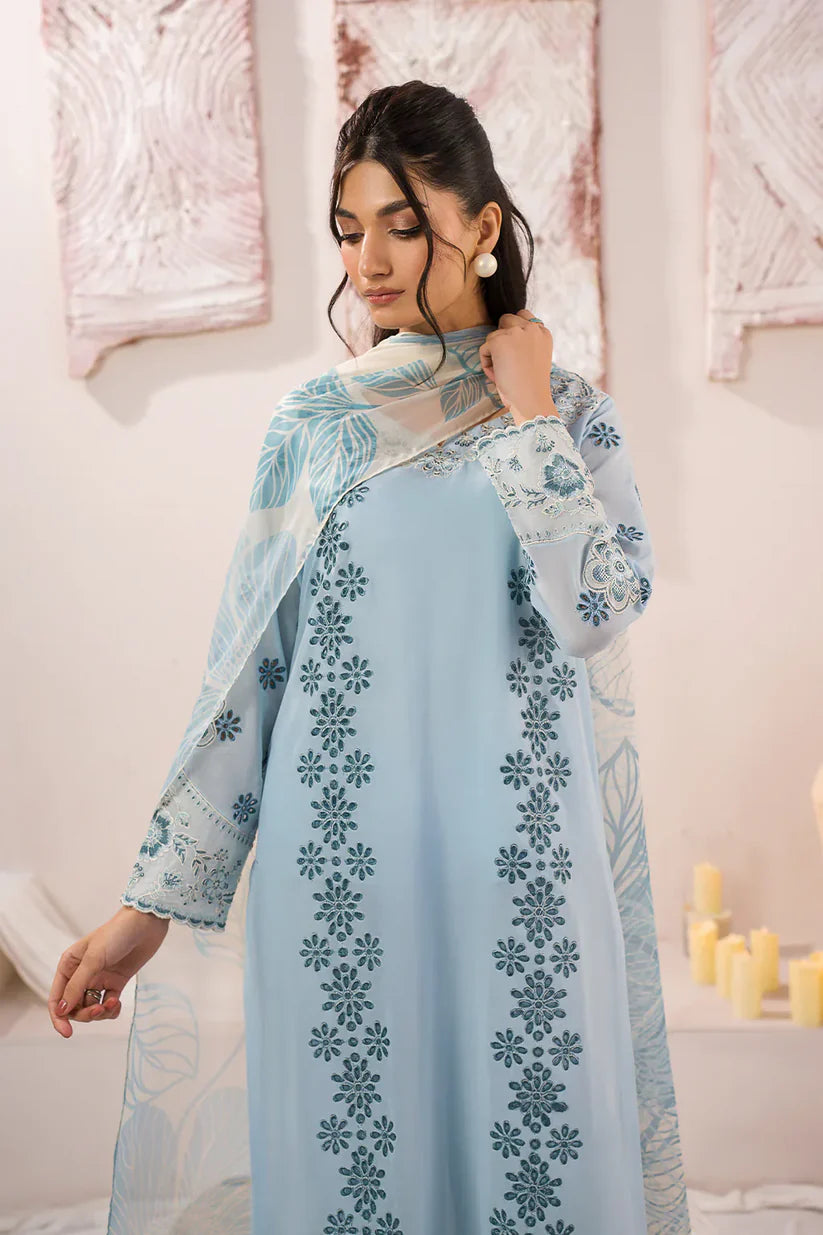 iZNIK-3PC LAWN BORER EMBROIDERED SHIRT WITH MONARK PRINTED DUPATTA AND TROUSER-W.J-1755