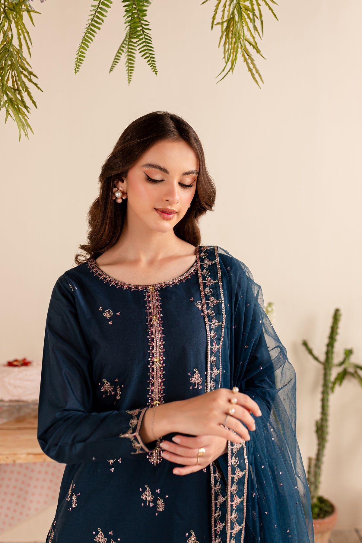 BATIK-3PC DHANAK EMBROIDERED SHIRT DHANAK EMBROIDERED SHAWL AND EMB TROUSER-W.J-1622