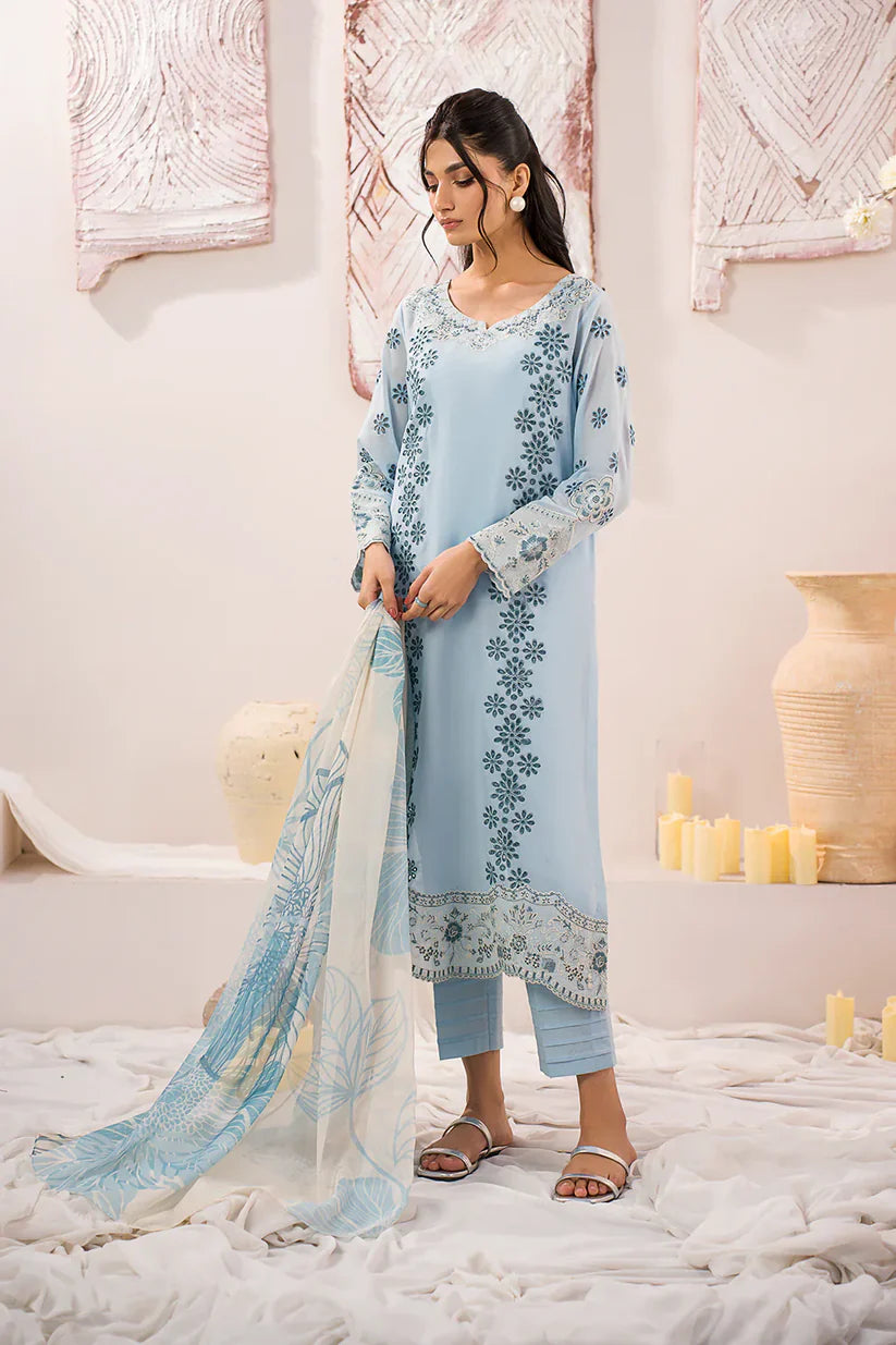 iZNIK-3PC LAWN BORER EMBROIDERED SHIRT WITH MONARK PRINTED DUPATTA AND TROUSER-W.J-1755