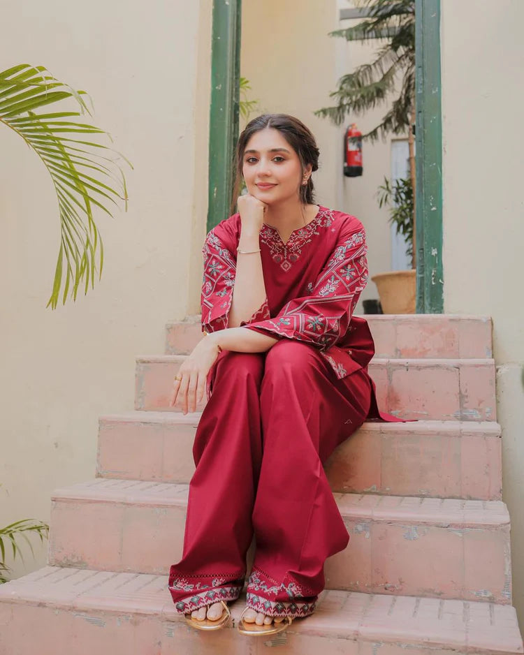 URGE-2PC DHANAK EMBROIDERED SHIRT AND EMBROIDRED TROUSER-WJ-1945