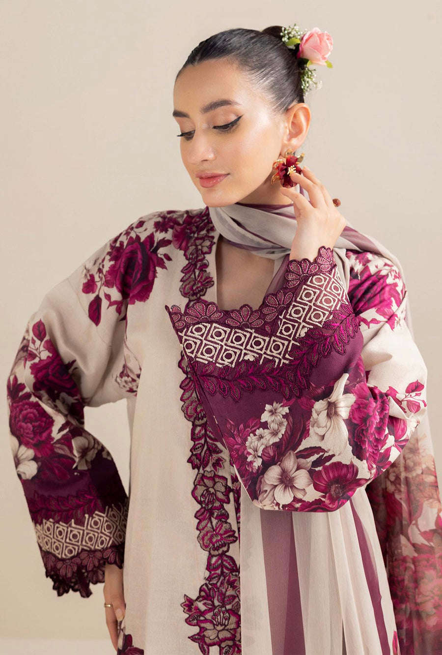 ADAN LIBAS-3PC KHADDAR PRINTED EMB SHIRT WITH KHADDAR PRINT DUPATTA AND PRINT TROUSER-W.J-1680