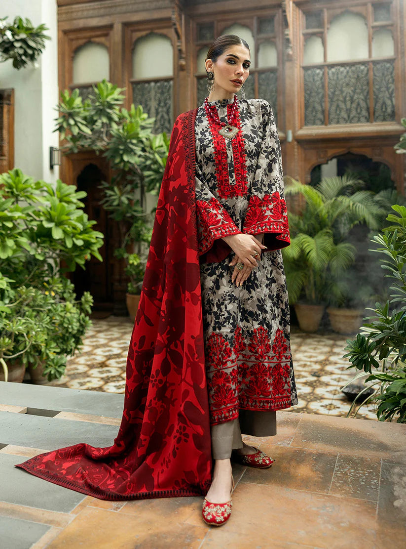 ZAINAB CHOTTANI-3PC LAWN EMBROIDERED PRINTED SHIRT WITH LAWN PRINT DUPATTA AND PRINT TROUSER-W.J-1703
