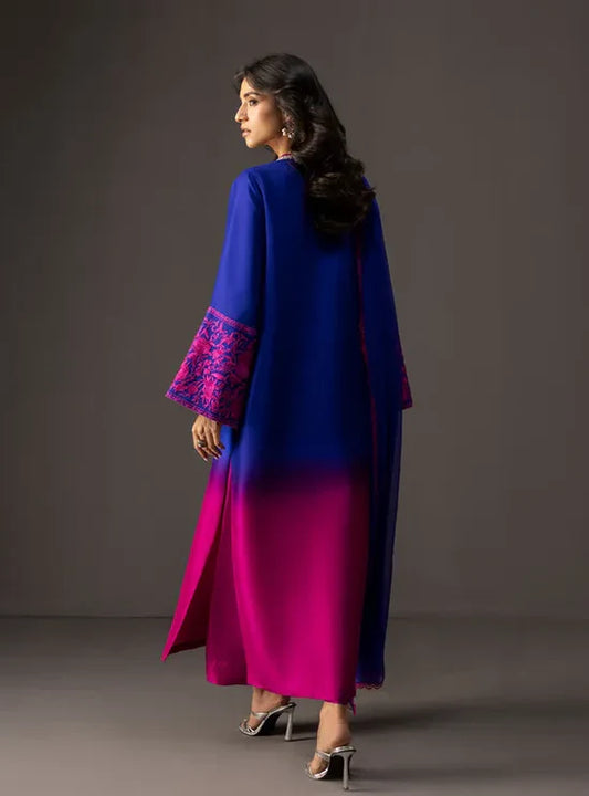 ZAINAB CHOTTANI-3PC SHAMOZE SILK PRINTED EMB SHIRT WITH SOFT SILK PRINTED DUPATTA & TROUSER -W.J-1961