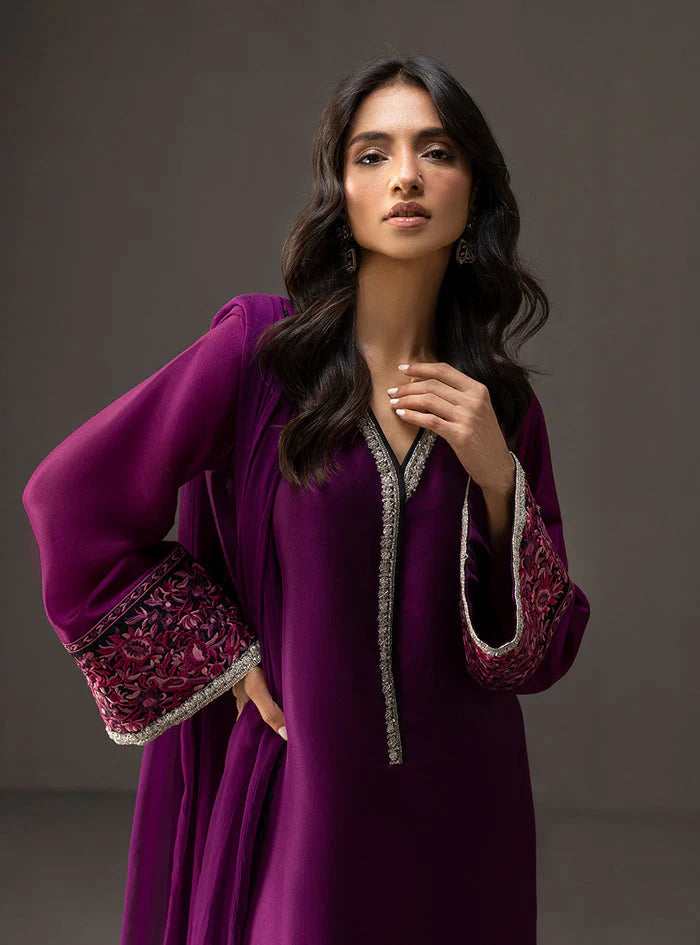 ZAINAB CHOTANI-3PC SHAMOZ SILK PRINT EMBROIDERED SHIRT WITH SOFT SILK PRINT DUPATTA & SILK TROUSER-W.J-1490