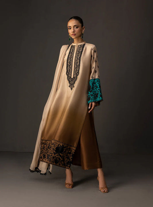 ZAINAB CHOTANI-3PC SHAMOZ SILK PRINT EMBROIDERED SHIRT WITH SOFT SILK PRINT DUPATTA & SILK TROUSER-W.J-1491
