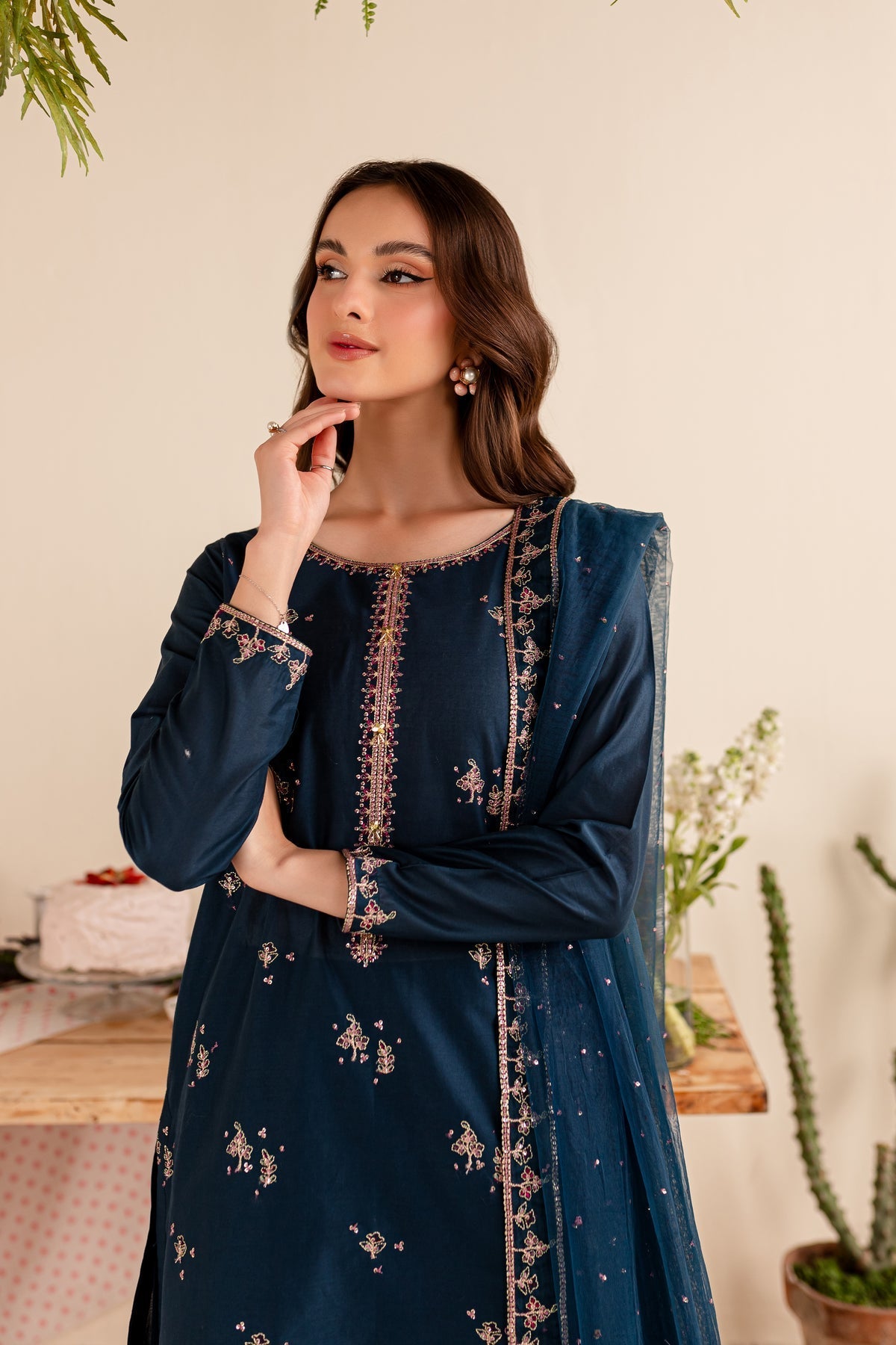 BATIK-3PC DHANAK EMBROIDERED SHIRT DHANAK EMBROIDERED SHAWL AND EMB TROUSER-W.J-1622