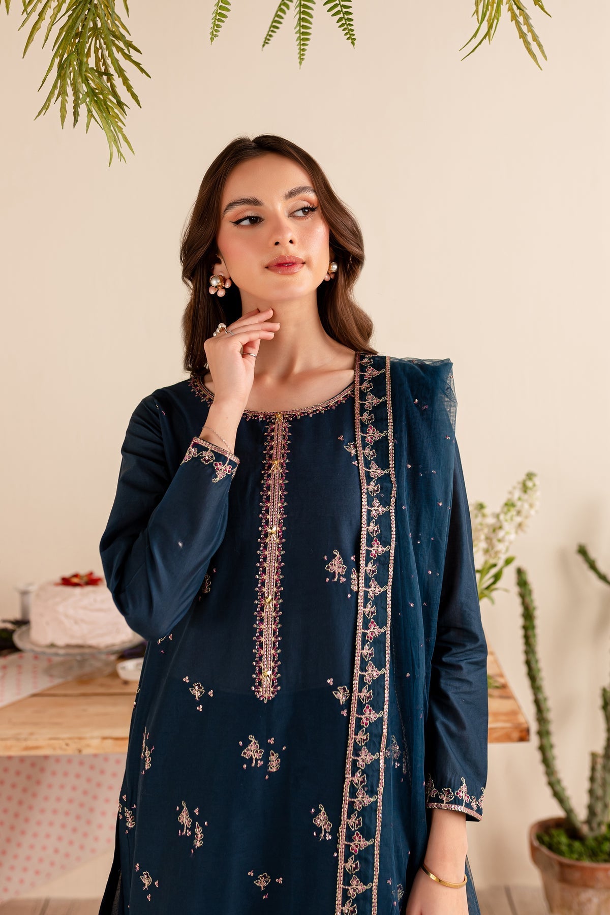 BATIK-3PC DHANAK EMBROIDERED SHIRT DHANAK EMBROIDERED SHAWL AND EMB TROUSER-W.J-1622